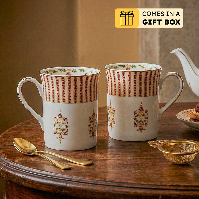 Gilded Classic 24k Gold Brushed Porcelain Coffee Mug (300 mL Each) - Set of Two