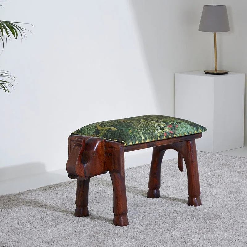 India Circus Acacia Wood Grace Elephant Pouffe media 1