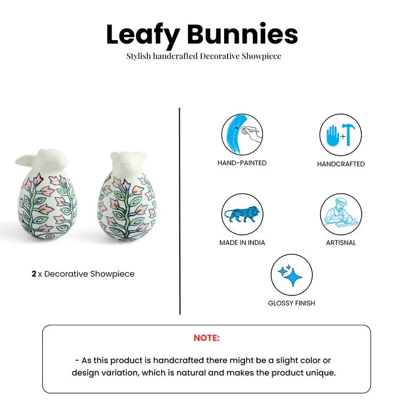Leafy Bunnies Ceramic Showpiece - Set Of Two media 6