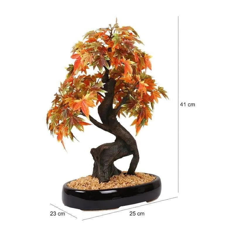 Faux Maple Bonsai In Tray Pot (41 cms) - Orange & Black media 4
