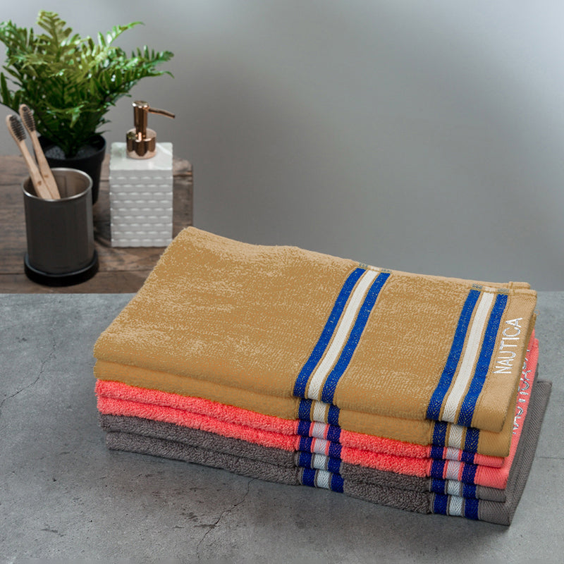 Nautica Dove Dual Cotton Hand Towel (Grey,Beige & Coral) - Set Of Six media 4