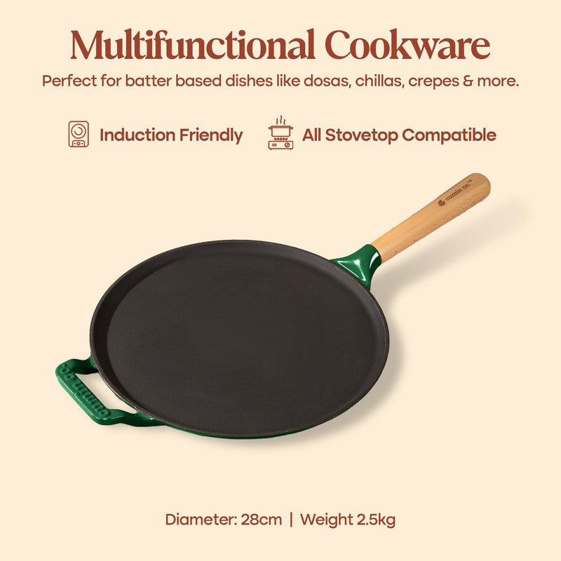 Cumin Co Enamel Cast Iron Dosa Tawa (Green,Black) - 28 cm media 5