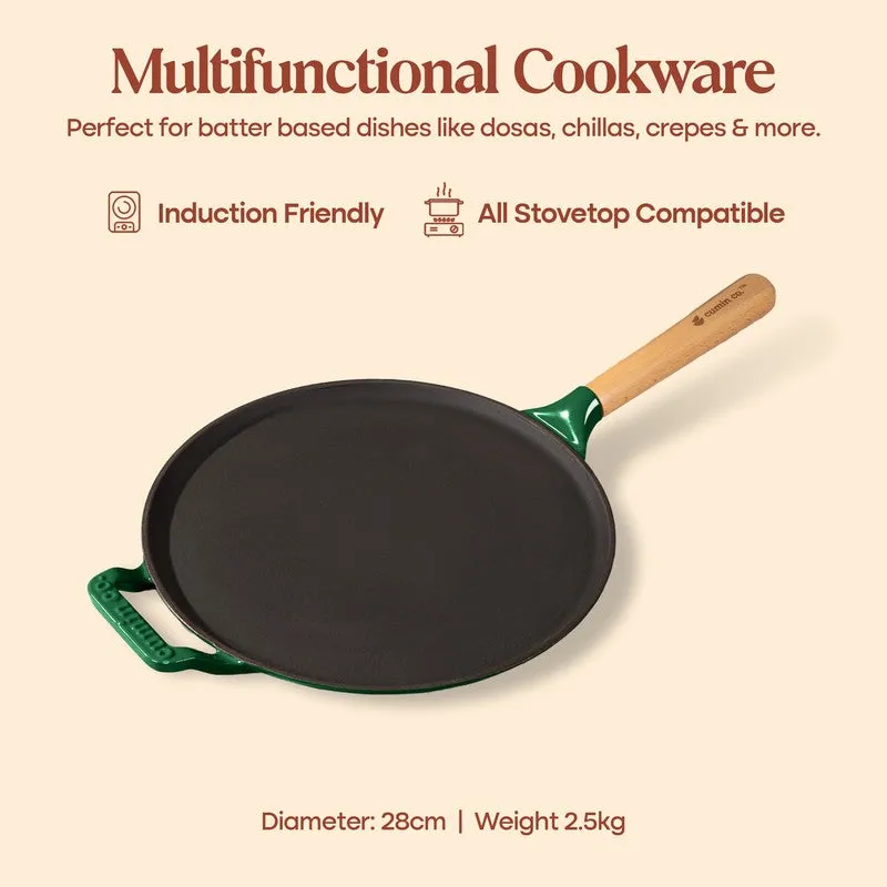 Cumin Co Enamel Cast Iron Dosa Tawa (Green,Black) - 28 cm media 5
