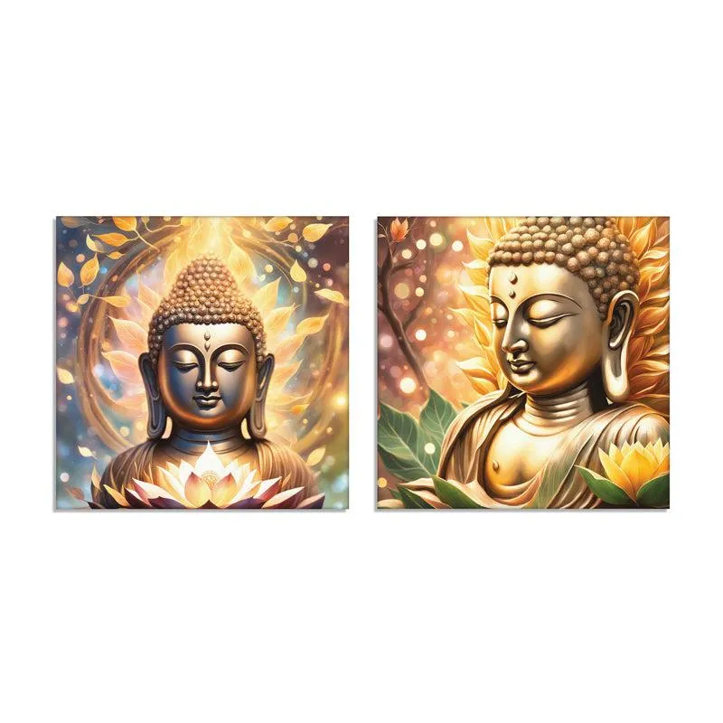 Aura Of Enlightenment Buddha Canvas Wall Painting - Set Of Two media 9