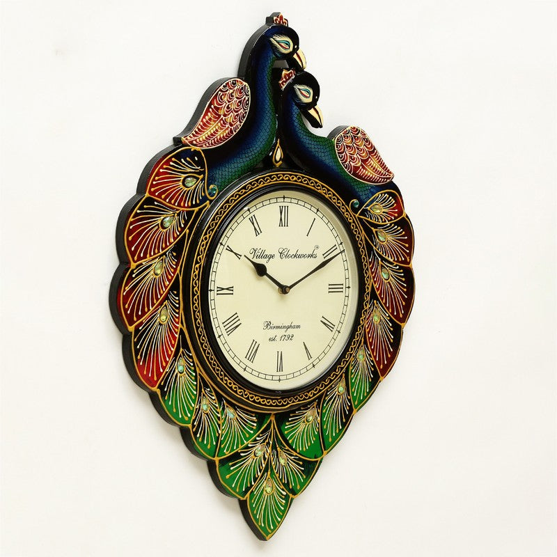 Handpainted Peacock Artwork Wood Wall Clock media 4