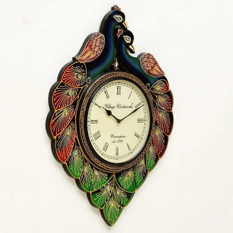 Handpainted Peacock Artwork Wood Wall Clock media 4