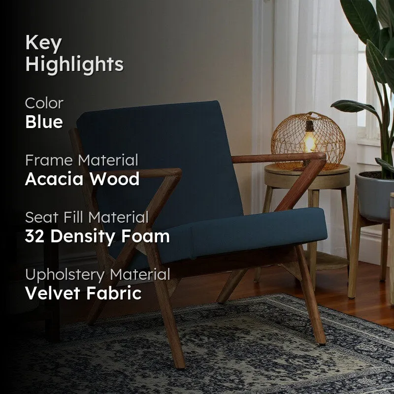 Metrona Acacia Wood Accent Chair - Blue media 2