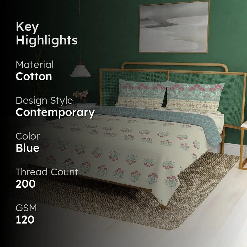Urban Space Ethnic Blue Cotton Bedding Set (200 TC) - Four Piece Set media 2