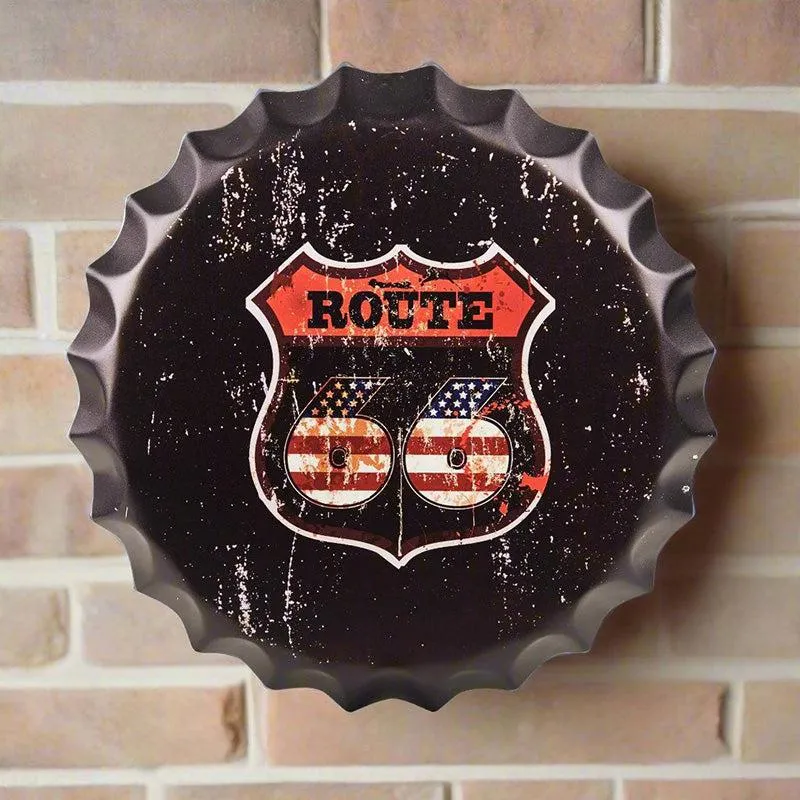 Route US 66 Rustic Bottle Cap Metal Wall Accent media 1