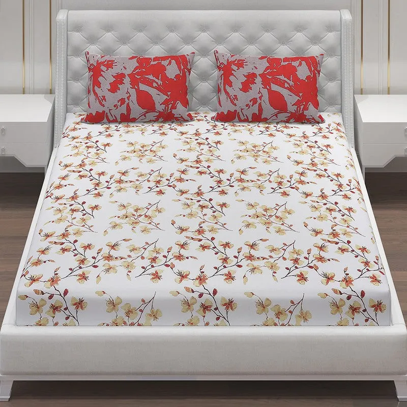 Monte Carlo Floraline Cotton Bedsheet (White,Red) - 104 TC media 4