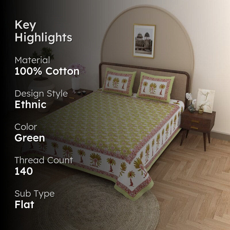 Kanishka Printed Cotton Bedsheet (Green) - 140 TC media 2
