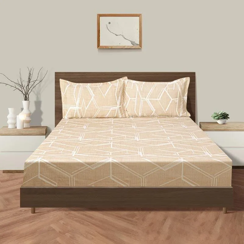 Swayam Magic Maze Cotton Bedsheet (Beige) - 250 TC media 1