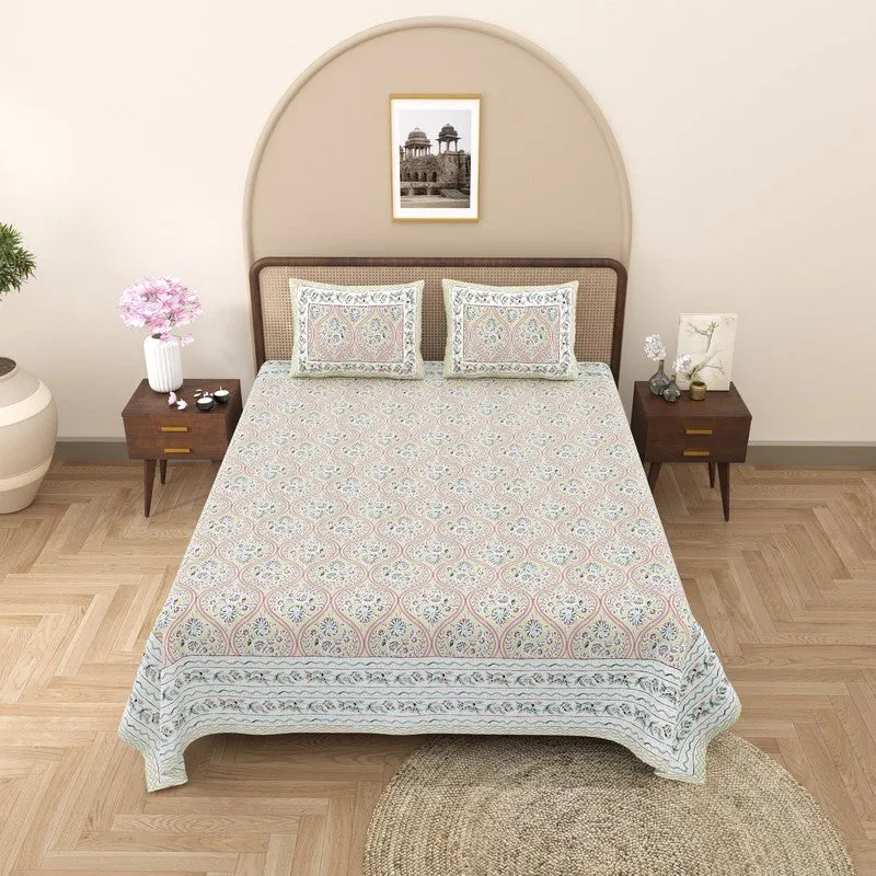 Rangly Cotton Bedsheet (Green,Pink) - 240 TC media 3