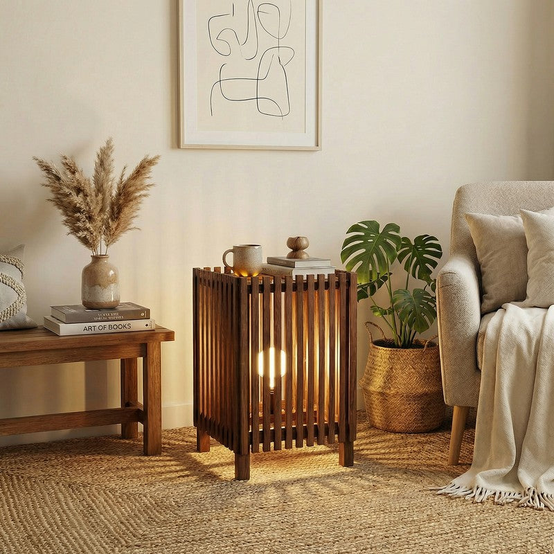 GeoCage Wooden Floor Lamp - Brown media 3
