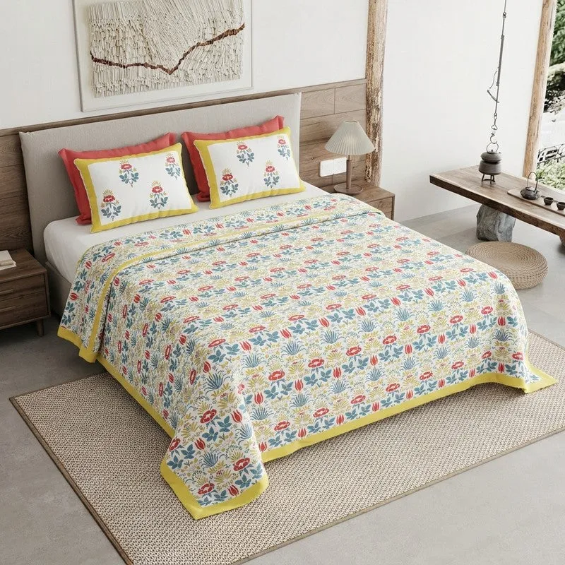 Rang Harmony Cotton Bedsheet (Blue,Yellow) - 120 TC media 1