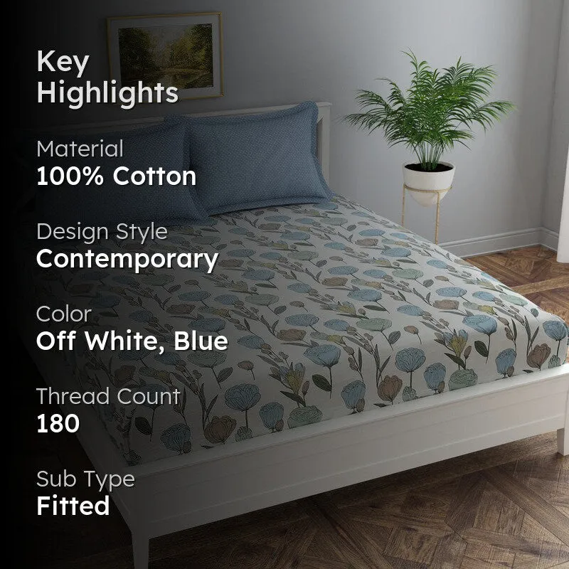 Bloom Haven Cotton Fitted Bedsheet - 180 TC media 2
