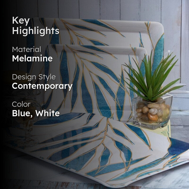 Neela Patti Blue Melamine Serving Tray Set of 3 media 2