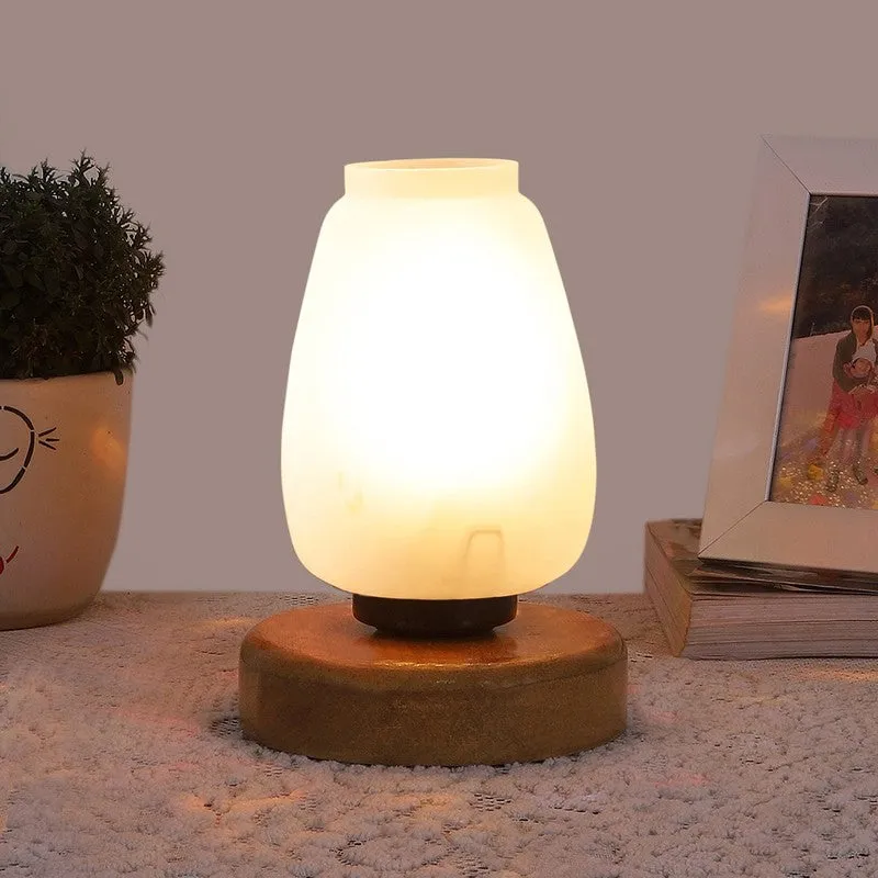 Skylyn Glass Table Lamp With Wooden Base - White media 3