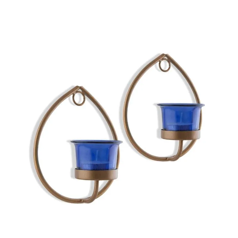 Gold Drip Sconce Candle Holder (Blue) - Set Of Two media 4