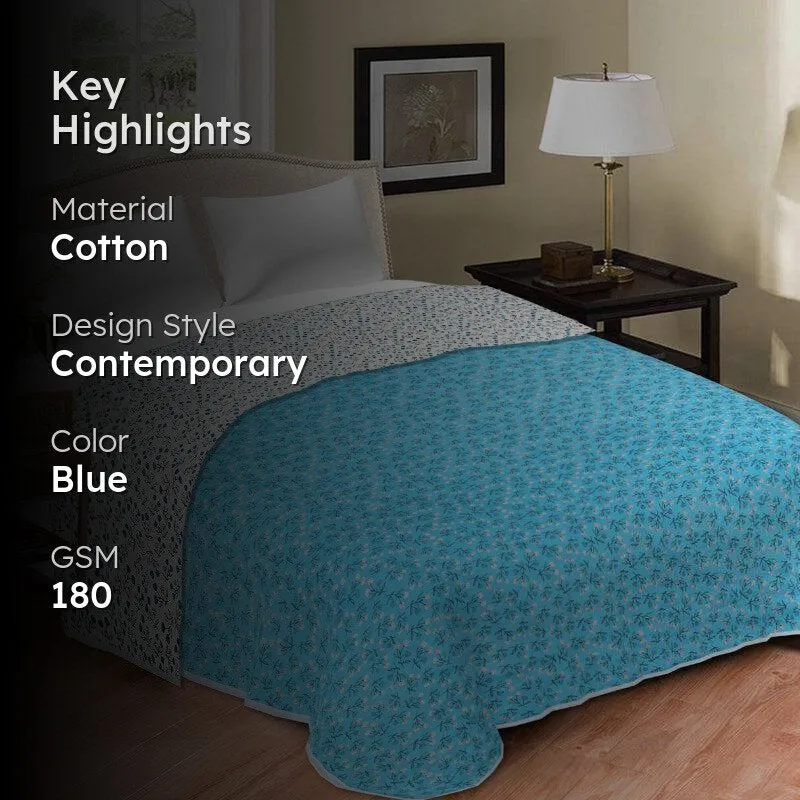 Zinnia Floral Reversible Cotton Dohar (Blue) - 180 GSM media 2