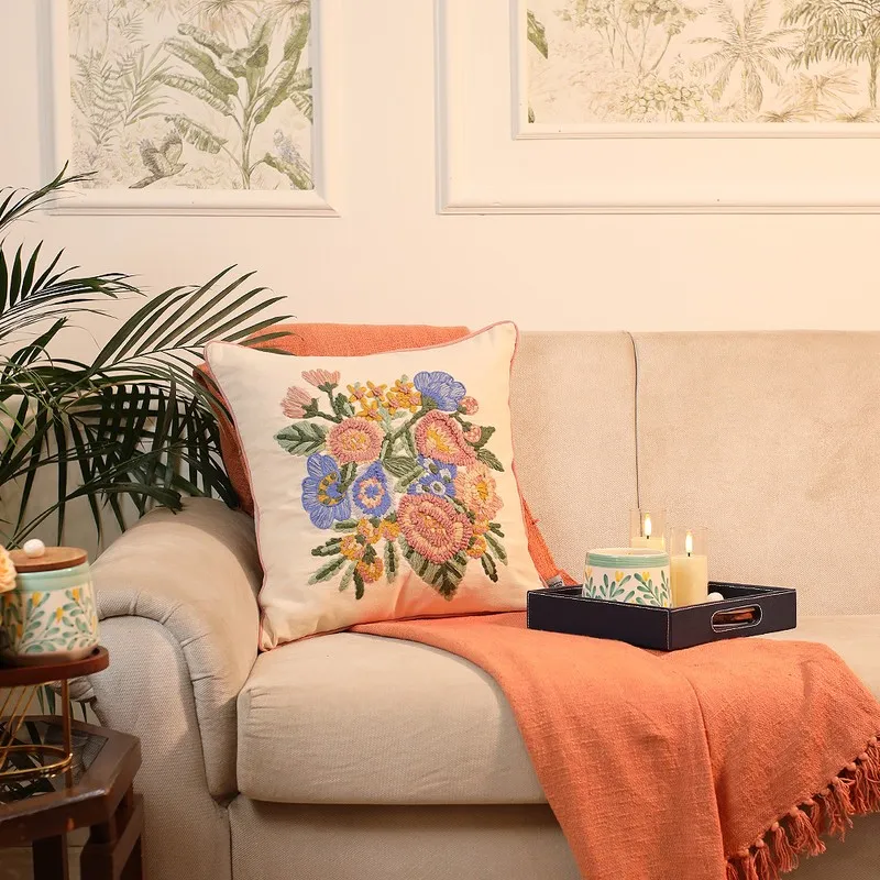Lavendar Luxe Embroidered Cotton Cushion Cover media 2