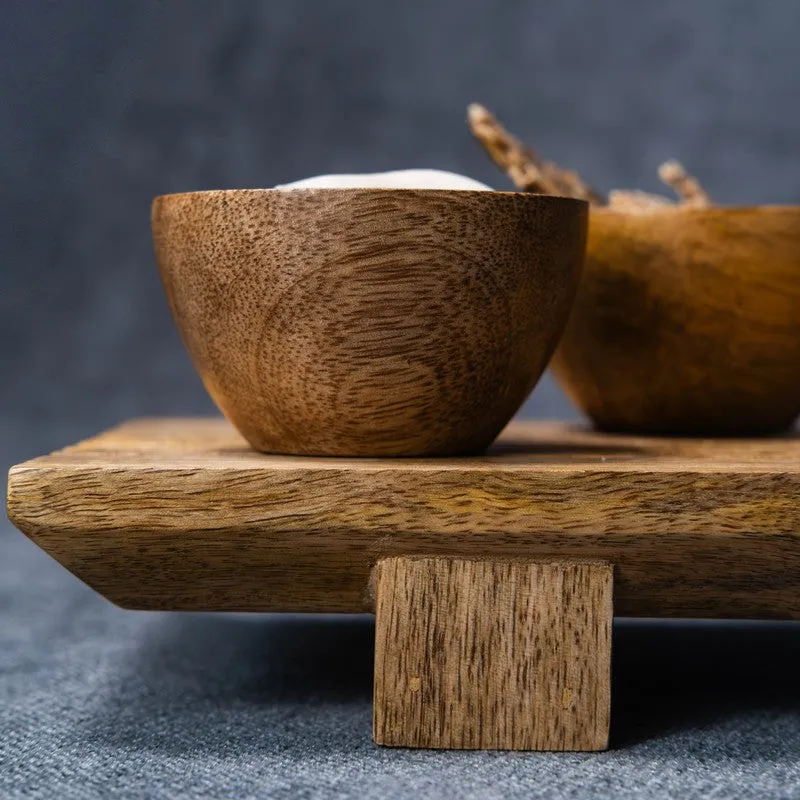 Linear Wood Serving Platter with Dual Dip Bowls - Three Piece Set media 9
