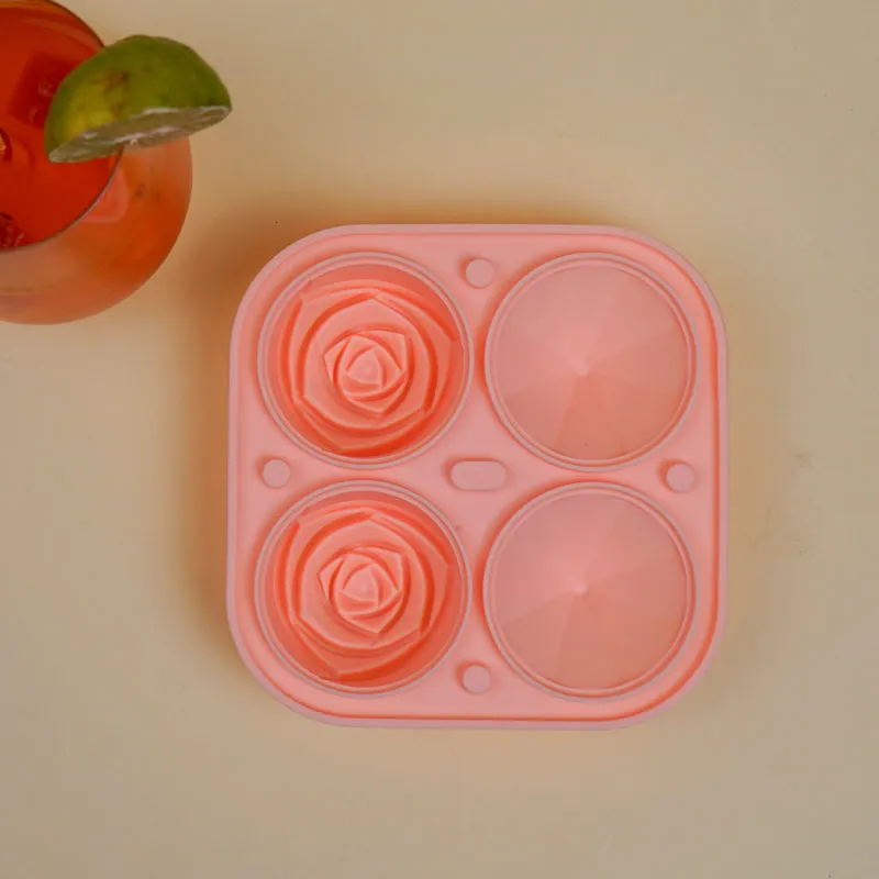 Rose Trio Silicone 4-Cube Ice Mould - Pink media 3