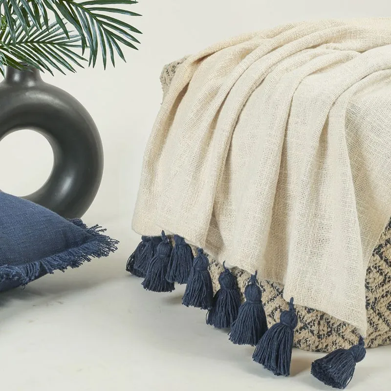 Tassura Tasselled Cotton Throw - Navy Blue media 4