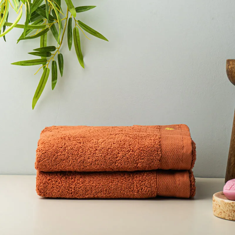 Micro Cotton Soft Serenity Solid Hand Towel (Orange) - Set Of Two media 3