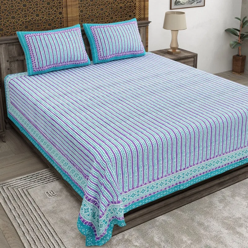 Formis Cotton Bedsheet (Purple,Blue) - 240 TC media 1