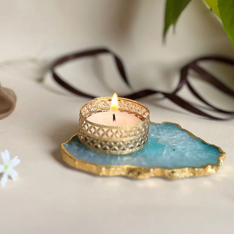 Niema Handcrafted Agate Tealight Candle Holder - Turquoise media 4