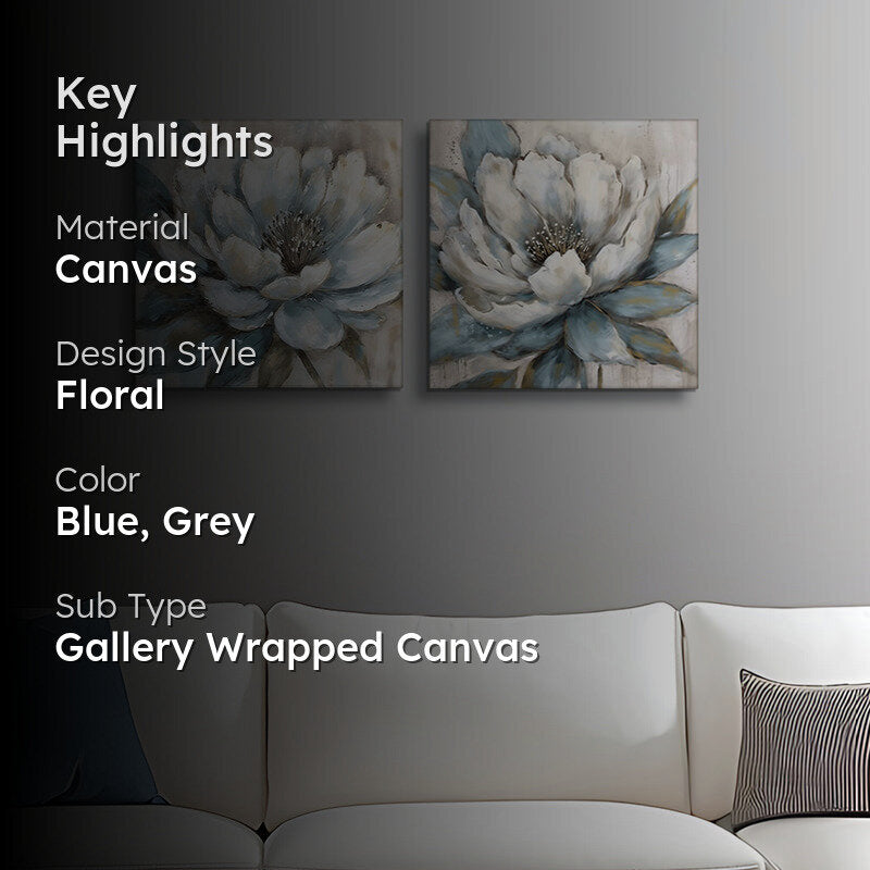 Alabaster Blossoms Canvas Wall Painting - Set Of Two media 2