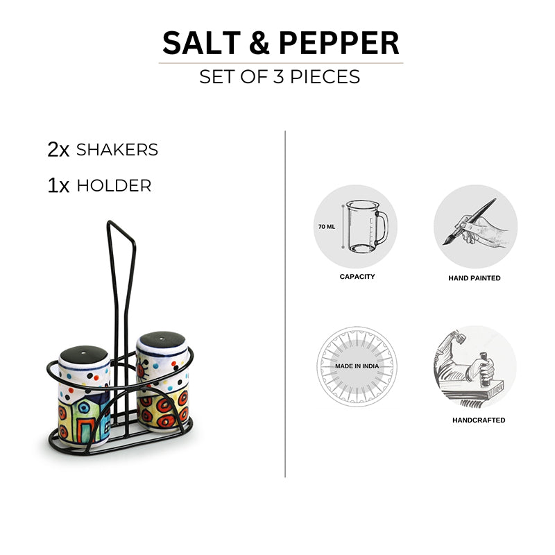 Coastal Cottage Ceramic Salt & Pepper Shaker With Iron Holder  (70 mL) - Three Piece Set media 6