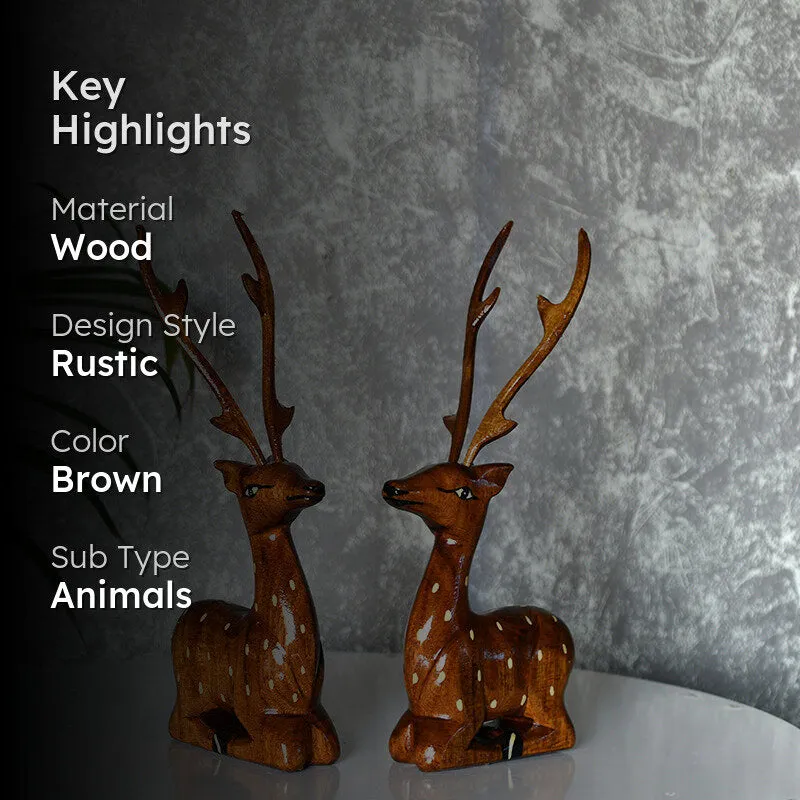 Timber Stags Wood Showpiece - Set Of Two media 2