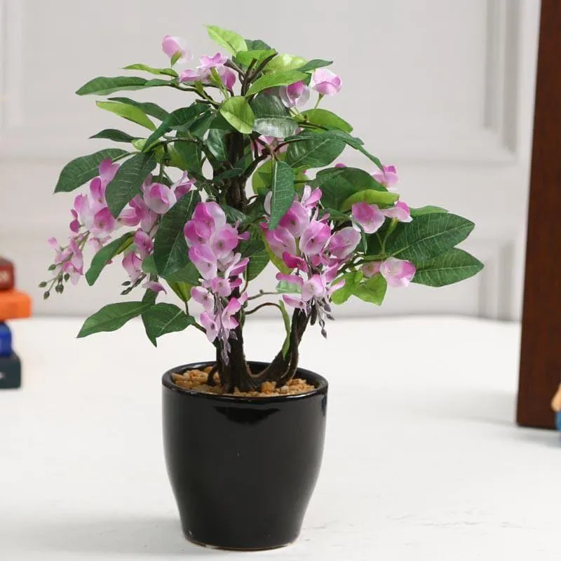 Faux Wisteria Artificial Bonsai Plant In Ceramic Pot (25 cms) - Purple media 1