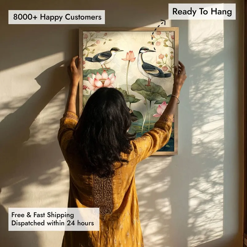 Lotus Pond Canvas Wall Painting With Brown Frame media 10