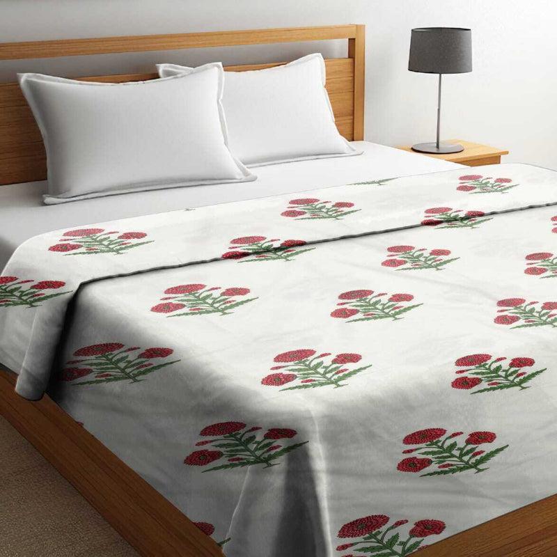 Tapas Floral Reversible Cotton Dohar (White & Pink)  - 180 GSM