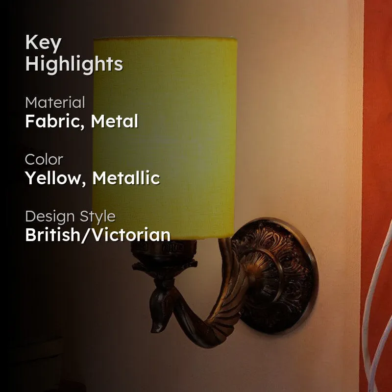 Amro Retro Cylindrical Fabric & Metal Wall Lamp - Yellow media 2