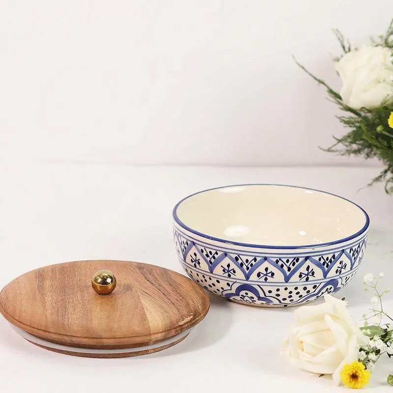 Tidal Ocean Bloom Ceramic Bowl with Mango Wood Lid - 750 mL media 6