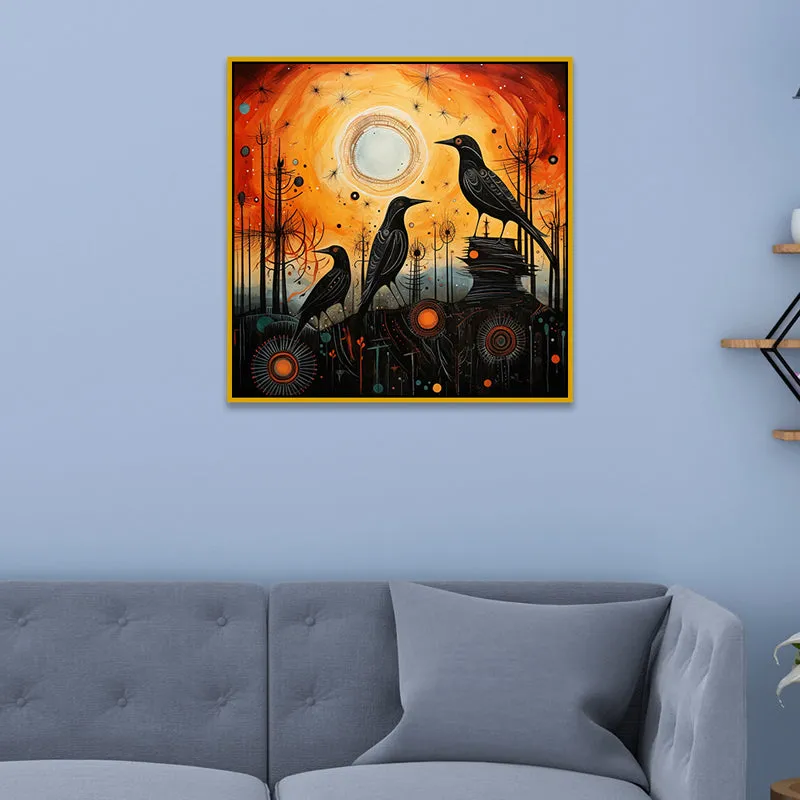 Raven Silhouette Canvas Wall Art With Frame media 5