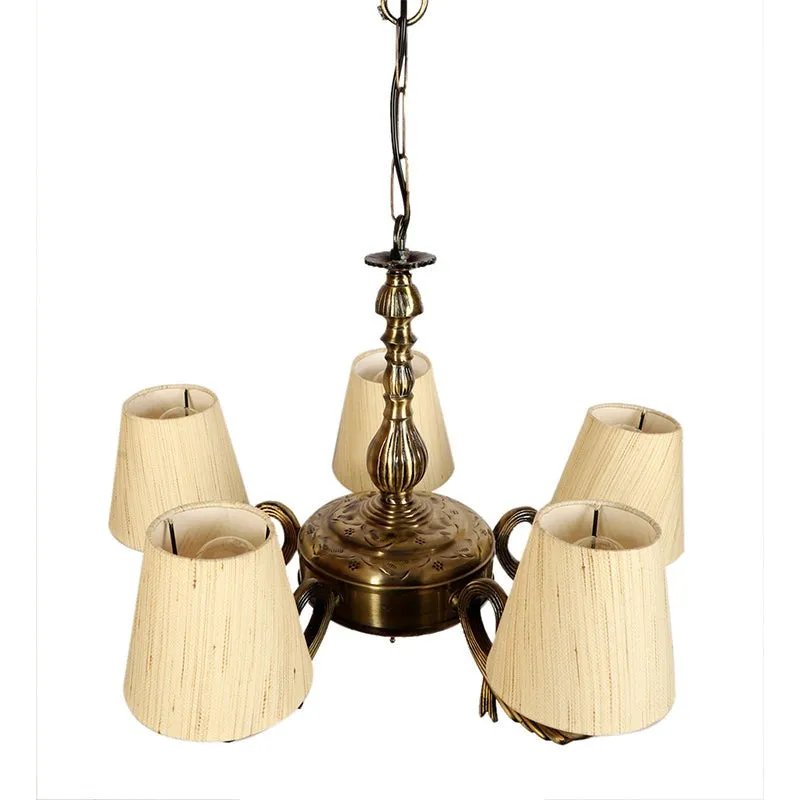 Vistara Conical Golden Fabric Antique Ceiling Lamp - Off White media 4