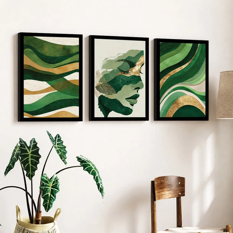Emerald Flow Abstract face Wall Art - Set Of Three media 3