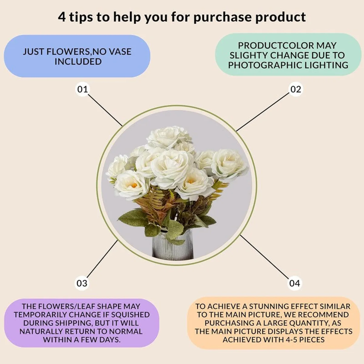 White artificial flower bouquet shown without a vase