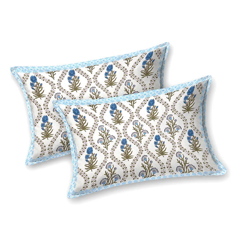 Ethnik Blooms Cotton Bedsheet (Blue) - 144 TC media 6