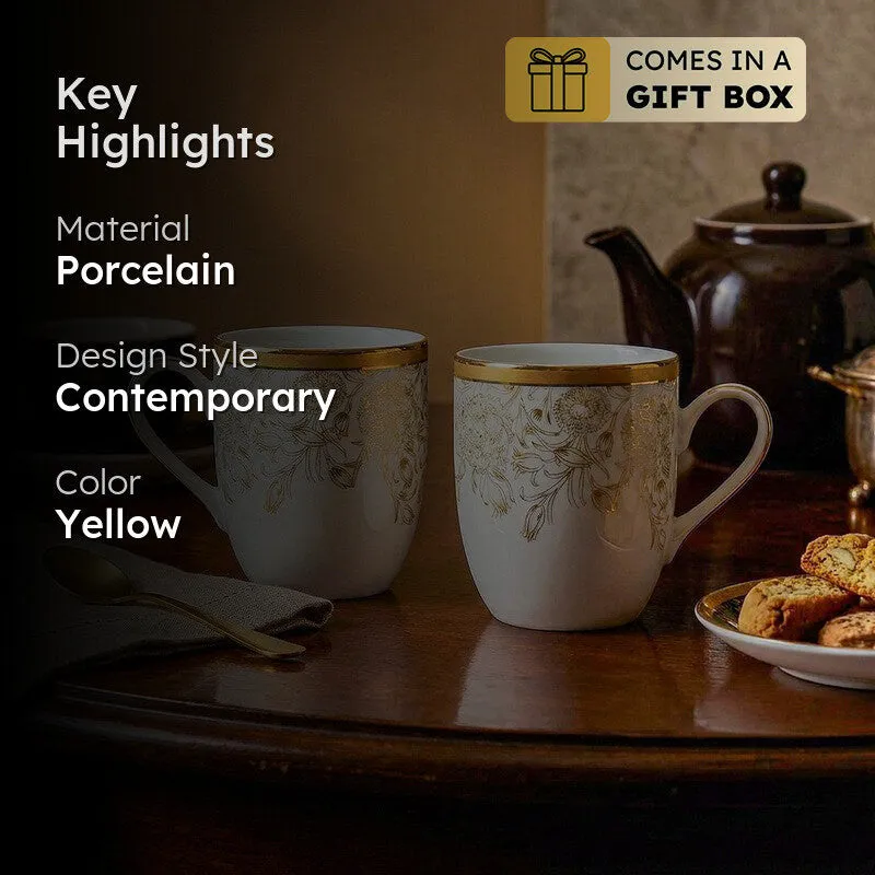 Gilded Iris 24k Gold Brushed Porcelain Coffee Mug (300 mL Each/Gold) - Set Of Six media 2