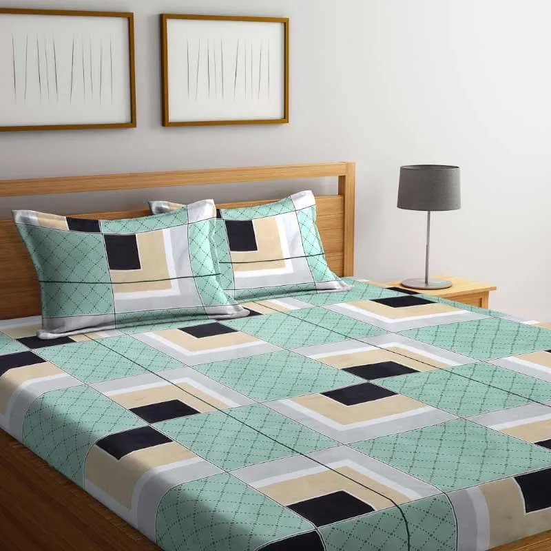Asymmetric Tile Printed Microfiber Bedsheet (Turquoise) - 130 GSM media 3