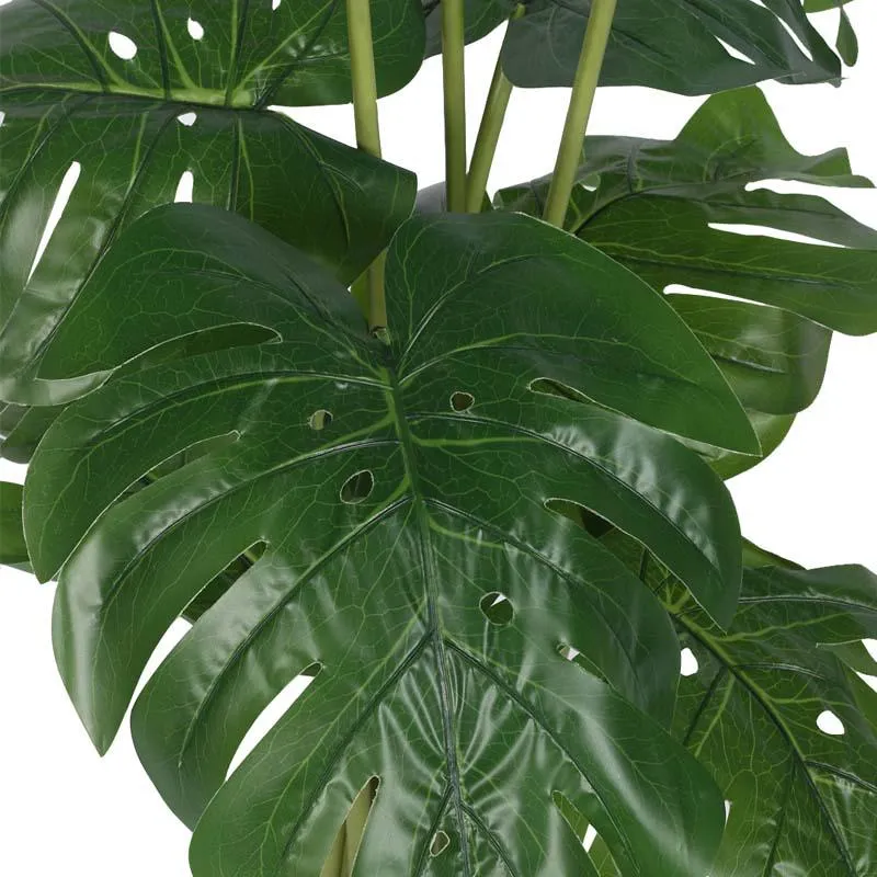 Faux Lush Swiss Cheese Monstera Plant With Black Plastic Pot - 4 Feet media 4