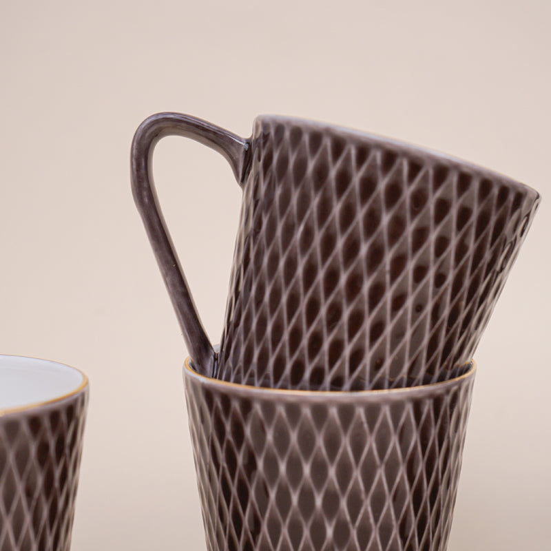 Bruna Porcelain Tea Cup (180 mL Each)/Brown)- Set of Six media 4