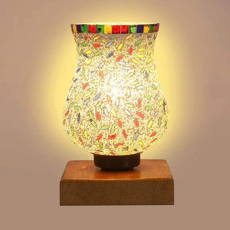 Clairo Mosaic Glass Table Lamp With Wooden Base - Multicolor media 7