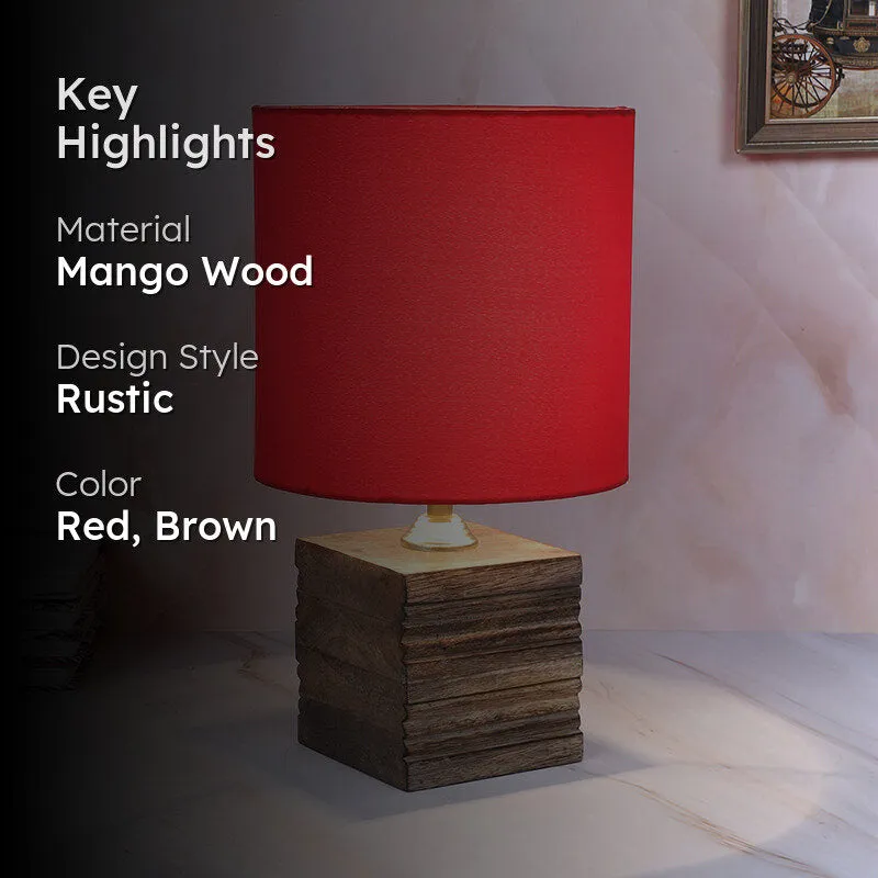 Bisara Cube Solid Mango Wood Table Lamp - Red, Brown media 2